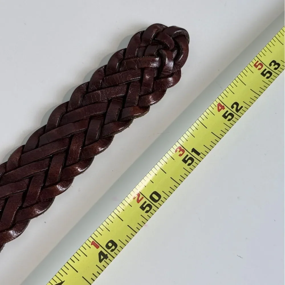 Brown Woven Leather Belt Brass Buckle 42
